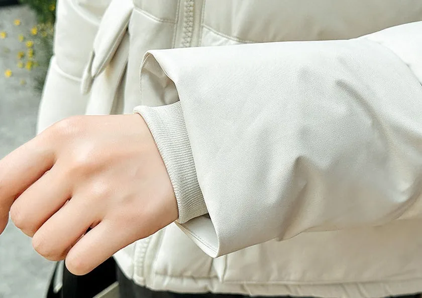 Thickened Cropped Puffer Jacket with Relaxed-Fit for Women