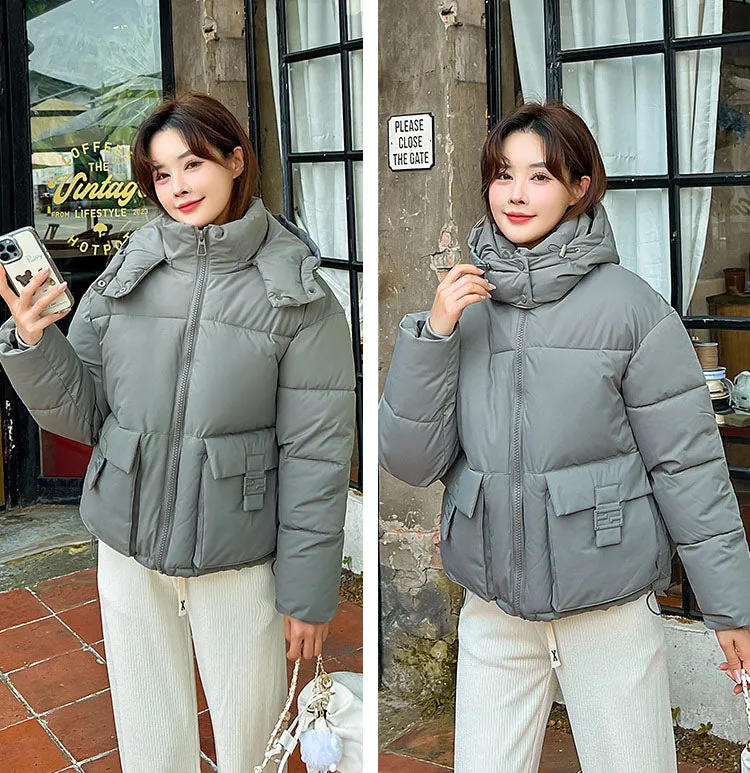 Thickened Cropped Puffer Jacket with Relaxed-Fit for Women