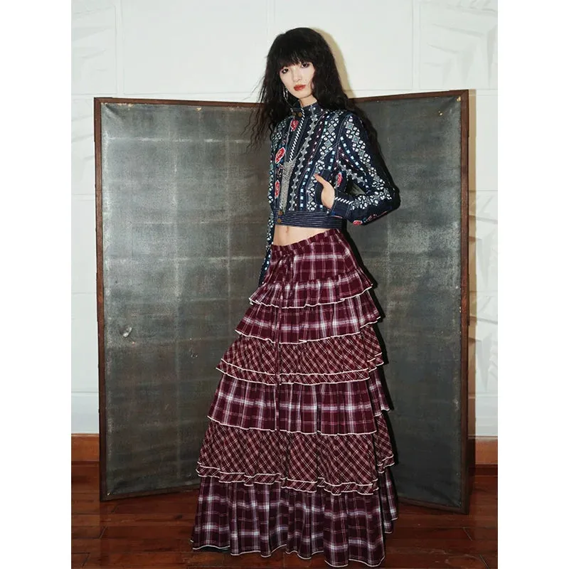 Tiered Plaid Maxi Skirt