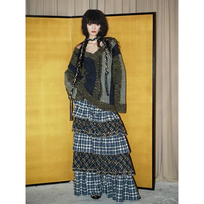 Tiered Plaid Maxi Skirt