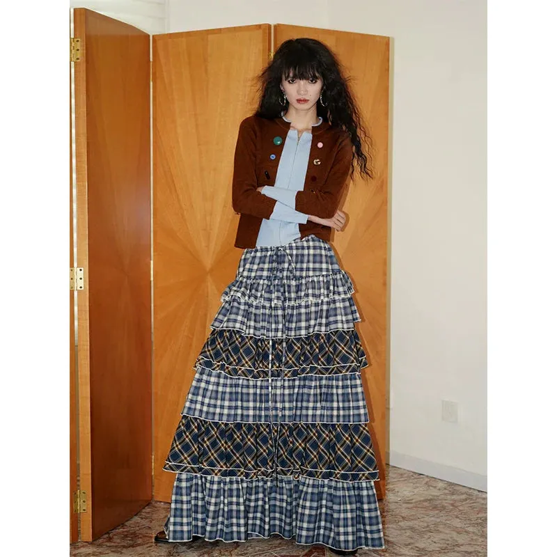 Tiered Plaid Maxi Skirt