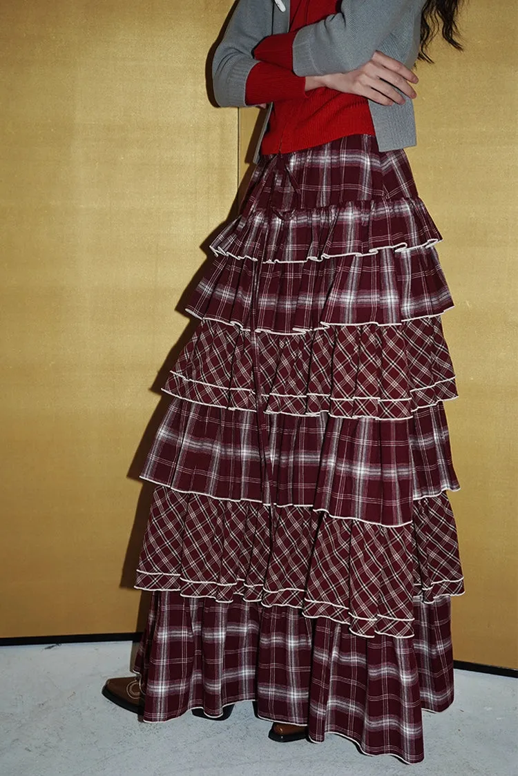 Tiered Plaid Maxi Skirt