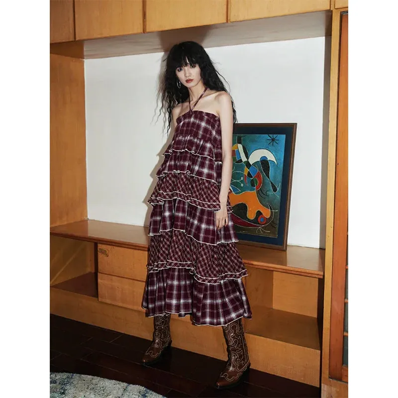 Tiered Plaid Maxi Skirt