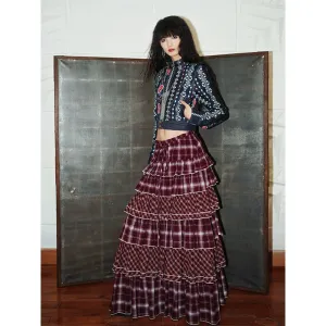 Tiered Plaid Maxi Skirt