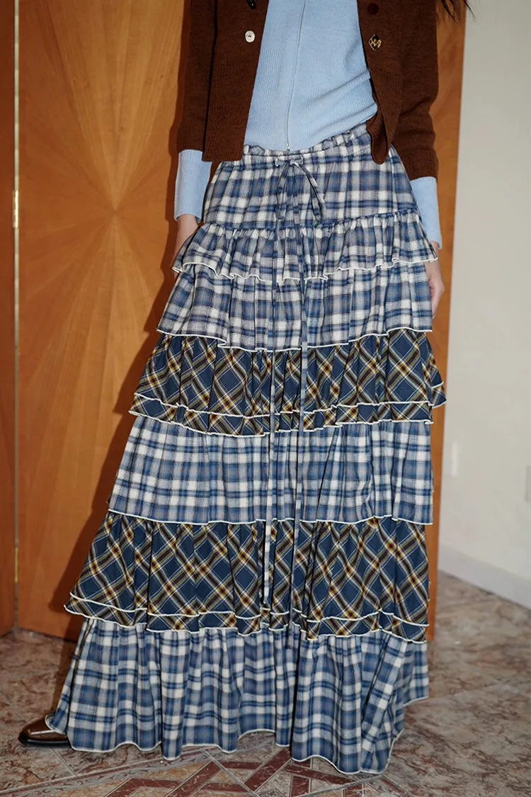 Tiered Plaid Maxi Skirt
