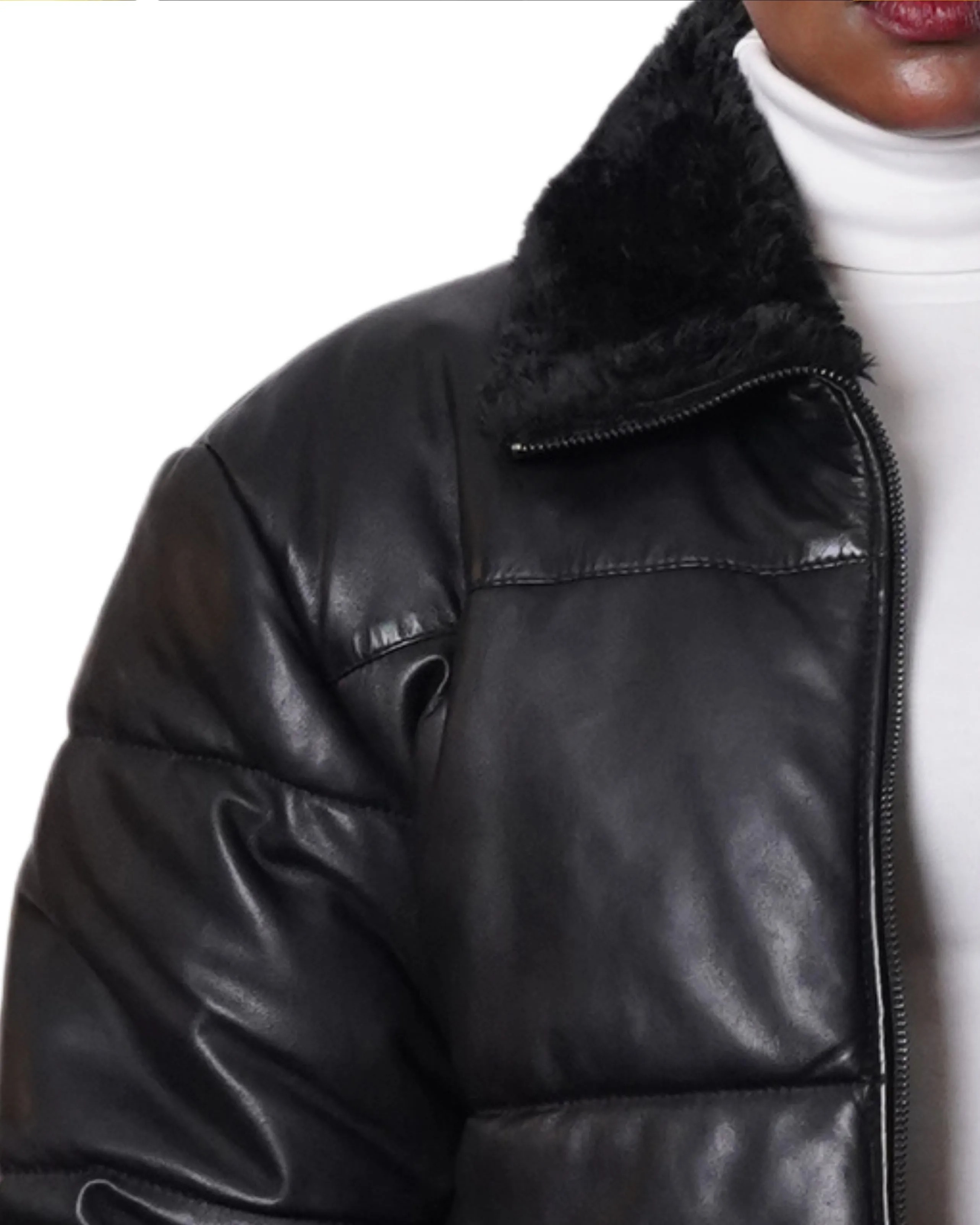 TINA WOMEN CROPPED PUFFER LEATHER JACKET