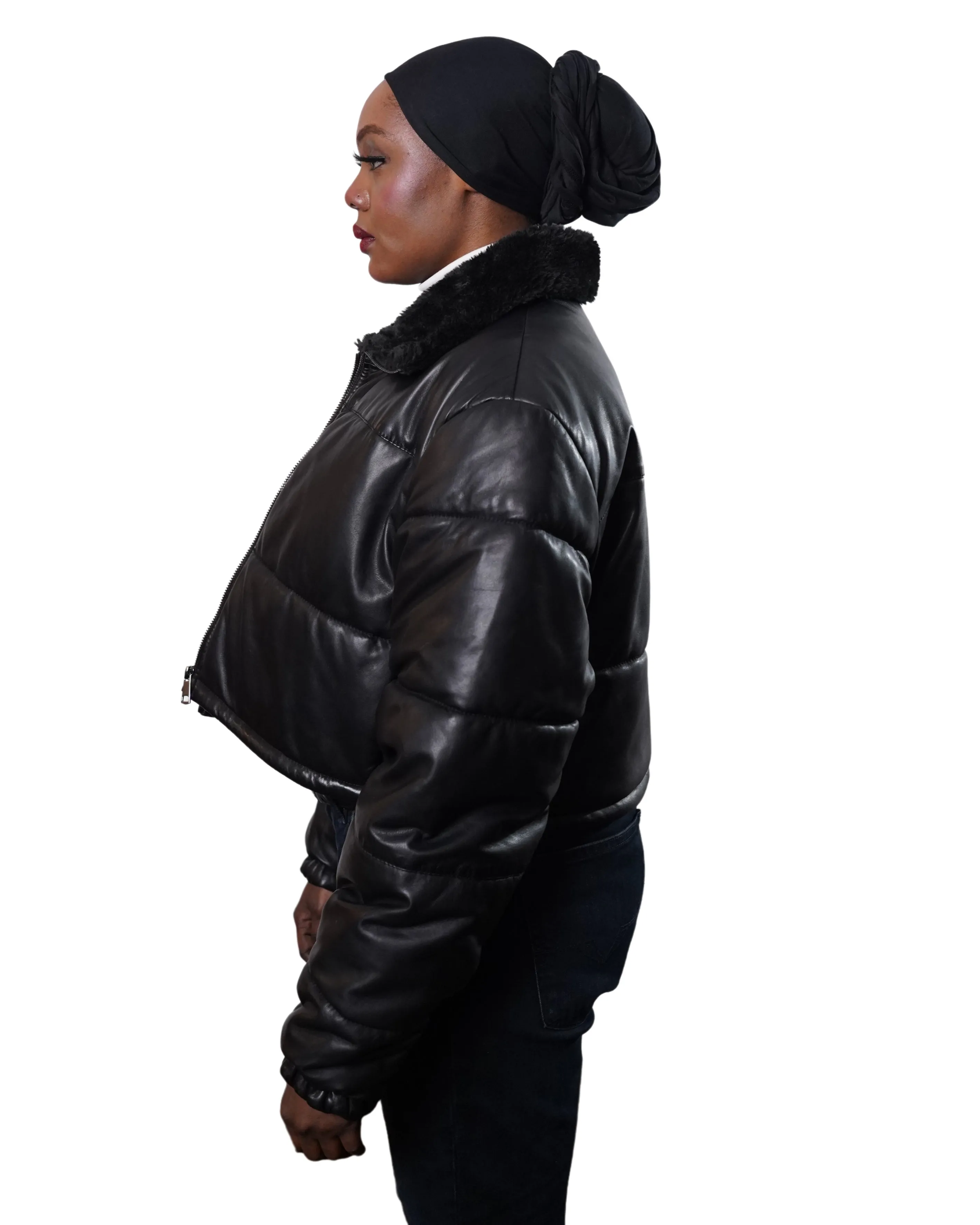 TINA WOMEN CROPPED PUFFER LEATHER JACKET