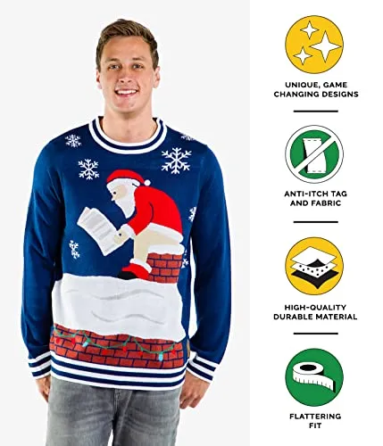 Tipsy Elves Men's Natural Light Ugly Christmas Sweater - Natty Light Xmas Sweater: Large Blue