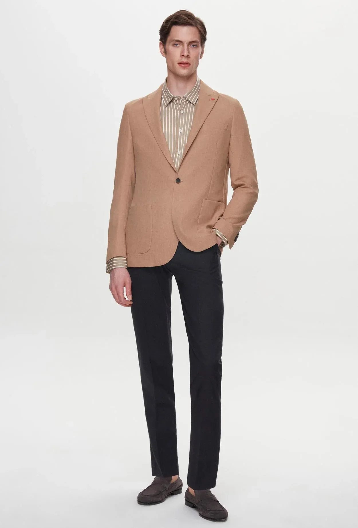 Twn Slim Fit Brown Dobby Fabric Jacket