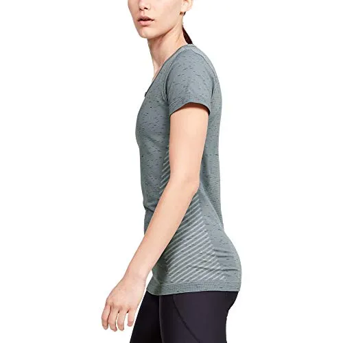 Under Armour Women's Seamless Melange Short Sleeve T-Shirt, Hushed Turquoise (396)/Metallic Silver, X-Large