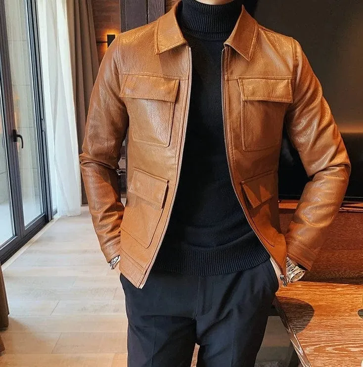 UrbanMeister Slim Fit Lederjacke