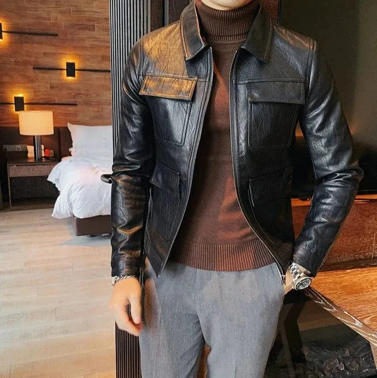 UrbanMeister Slim Fit Lederjacke