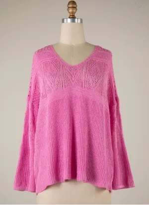 V Neck Open Crochet Knit Sweater- Available in 2 Colors!