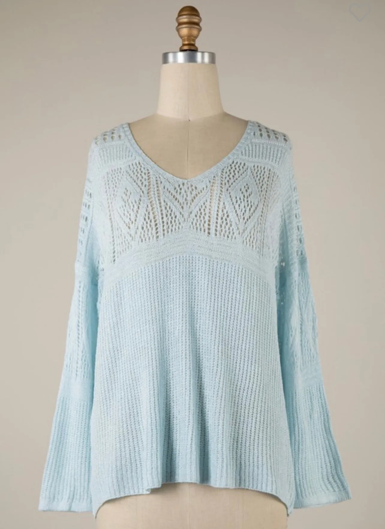 V Neck Open Crochet Knit Sweater- Available in 2 Colors!