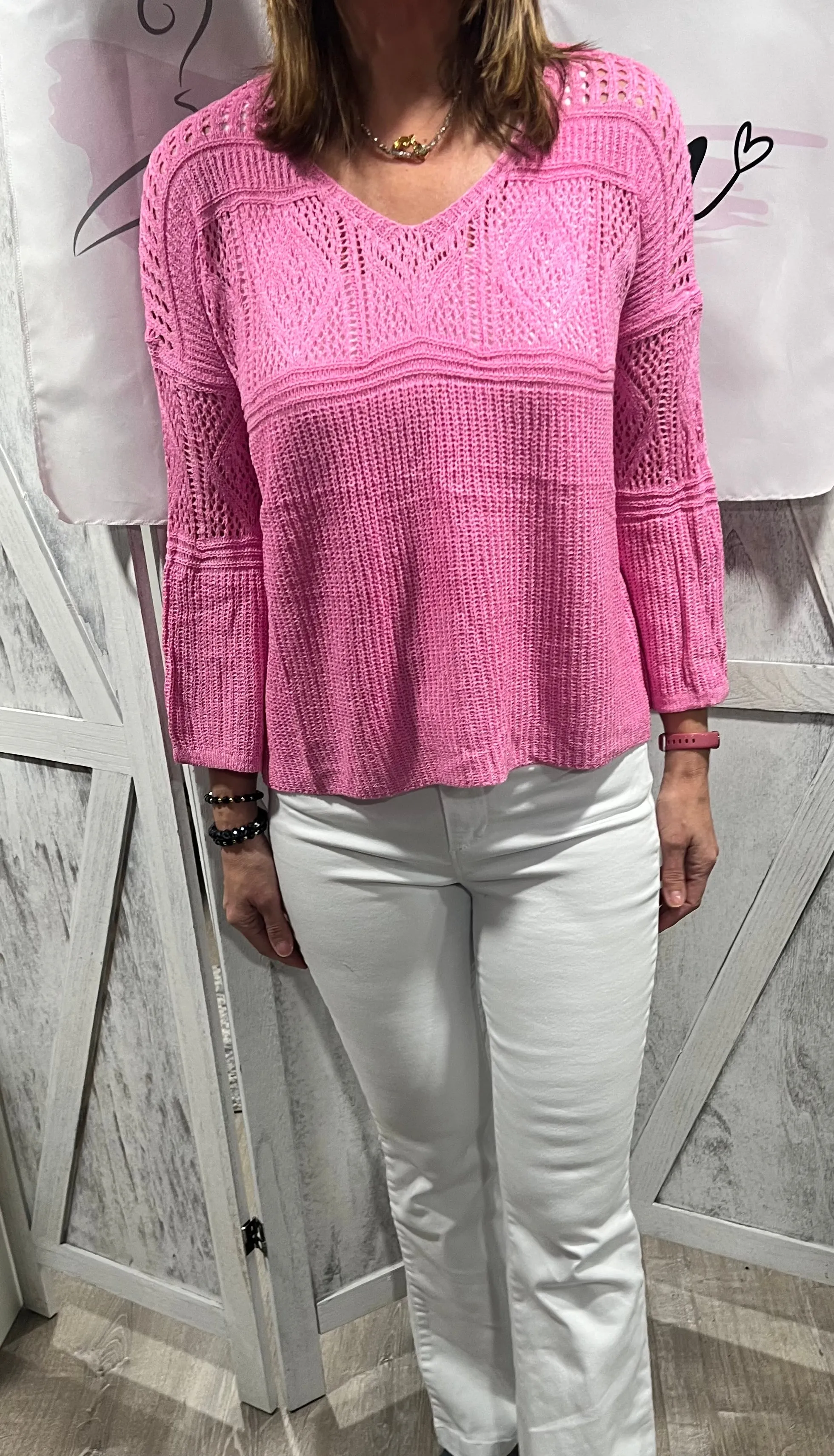 V Neck Open Crochet Knit Sweater- Available in 2 Colors!