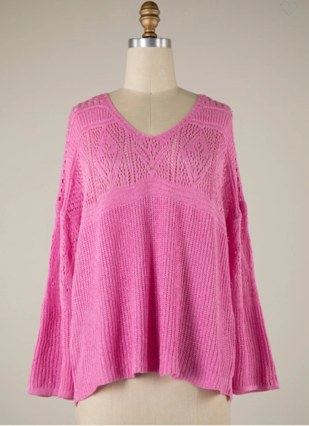 V Neck Open Crochet Knit Sweater- Available in 2 Colors!