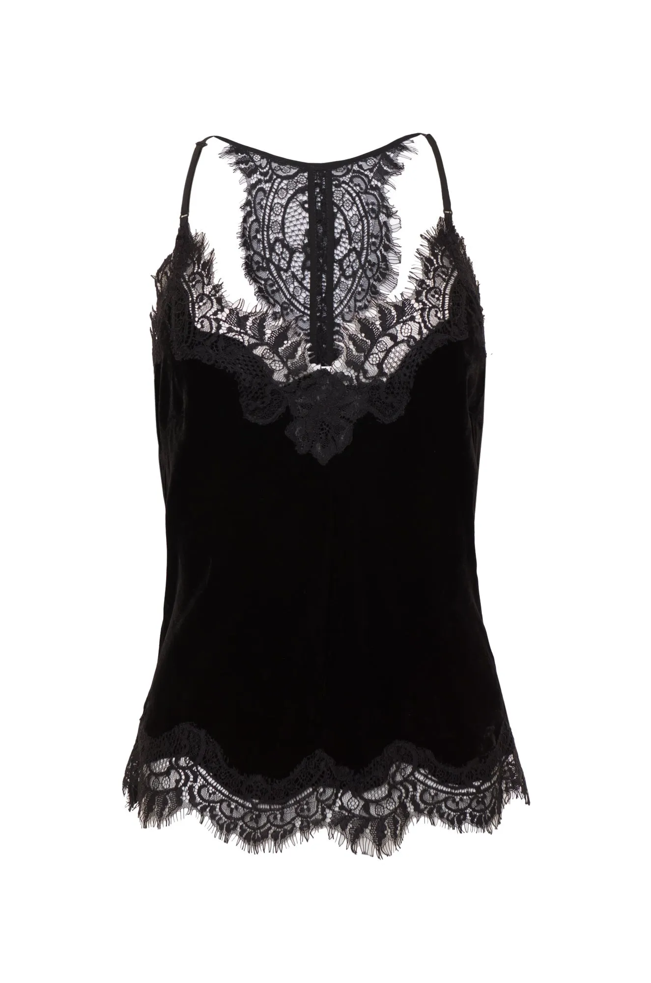 Velvet Cropped Lace Cami Black
