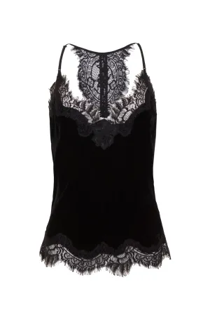 Velvet Cropped Lace Cami Black