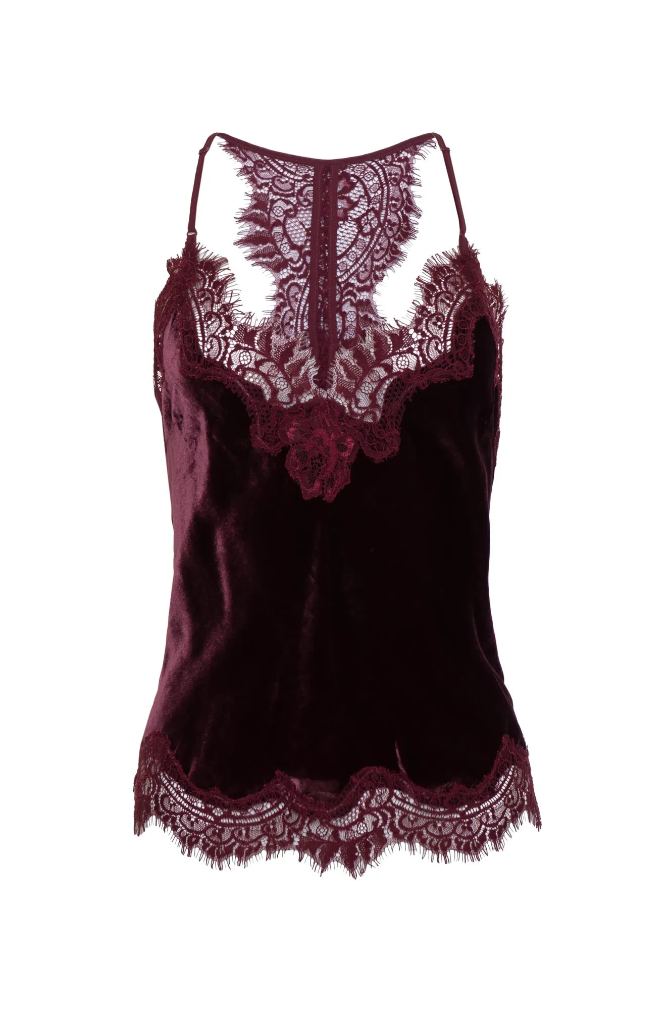 Velvet Cropped Lace Cami Burgundy