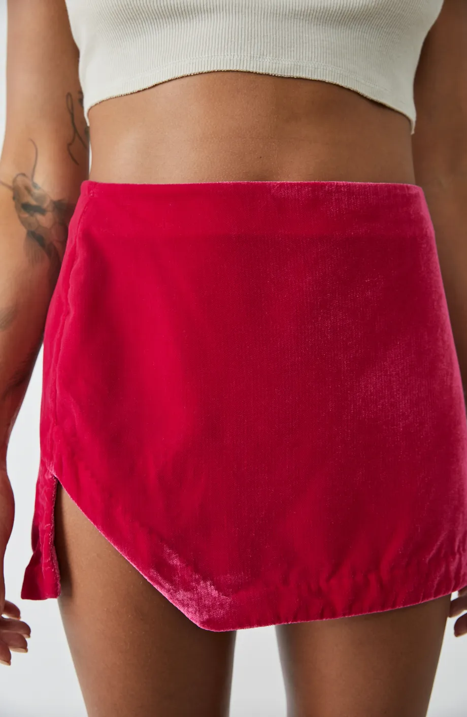Velvet Curved Hem Mini Skirt