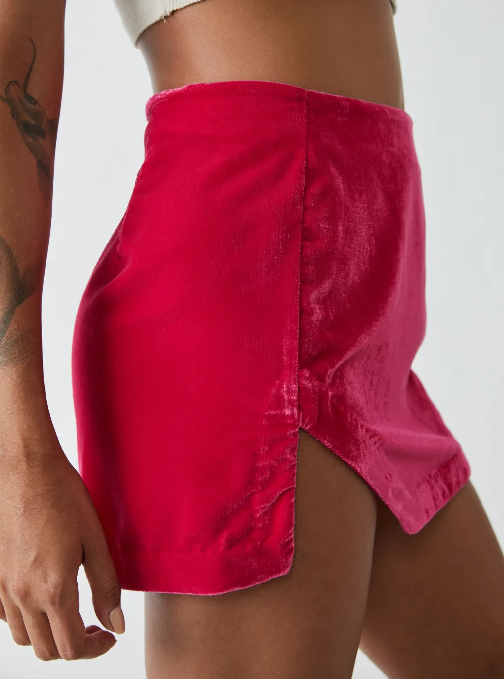 Velvet Curved Hem Mini Skirt