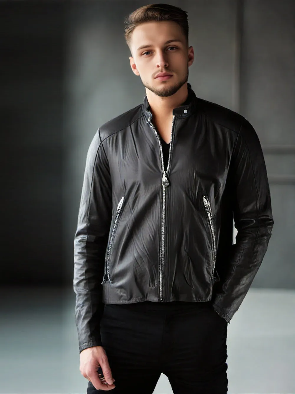 Versatile Utility Leather Jacket