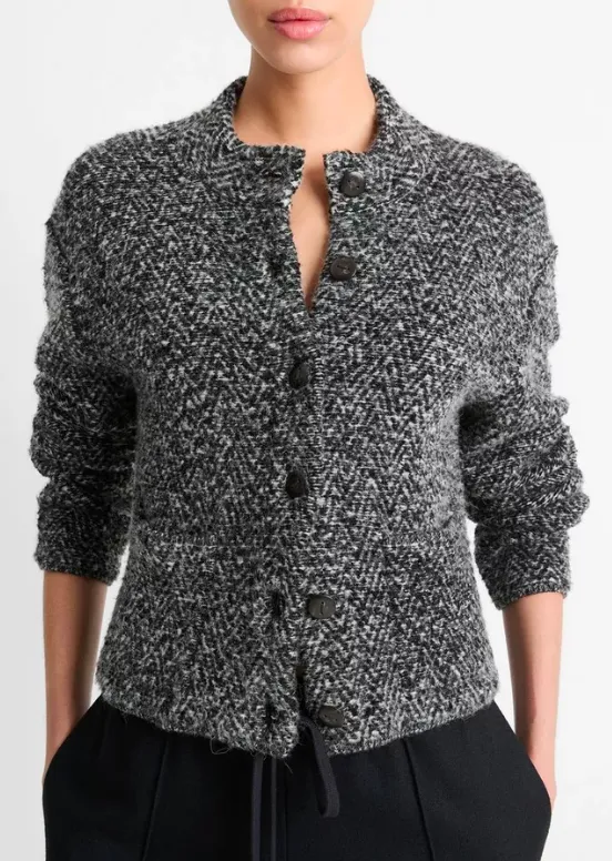 VINCE HERRINGBONE TEXTURED CARDI JACKET