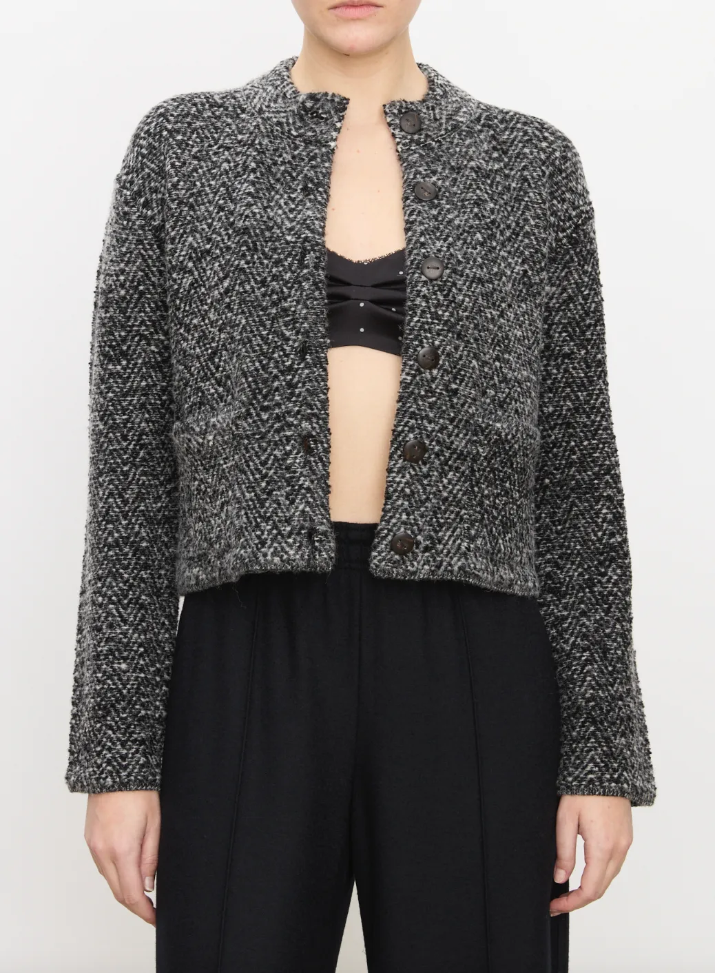 VINCE HERRINGBONE TEXTURED CARDI JACKET