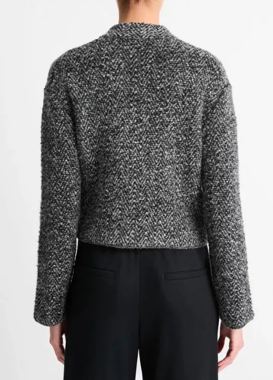 VINCE HERRINGBONE TEXTURED CARDI JACKET