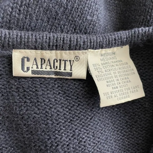 Vintage 90s Capacity Red Blue Patchwork Teddy Bear Zip Front Sweater Ves…