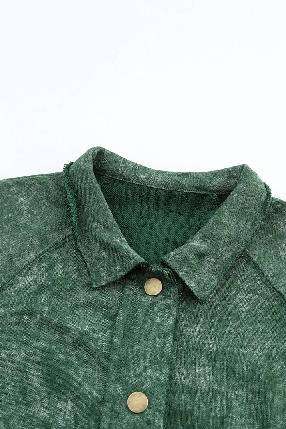 Vintage Washed Flap Pocket Button Green Shacket