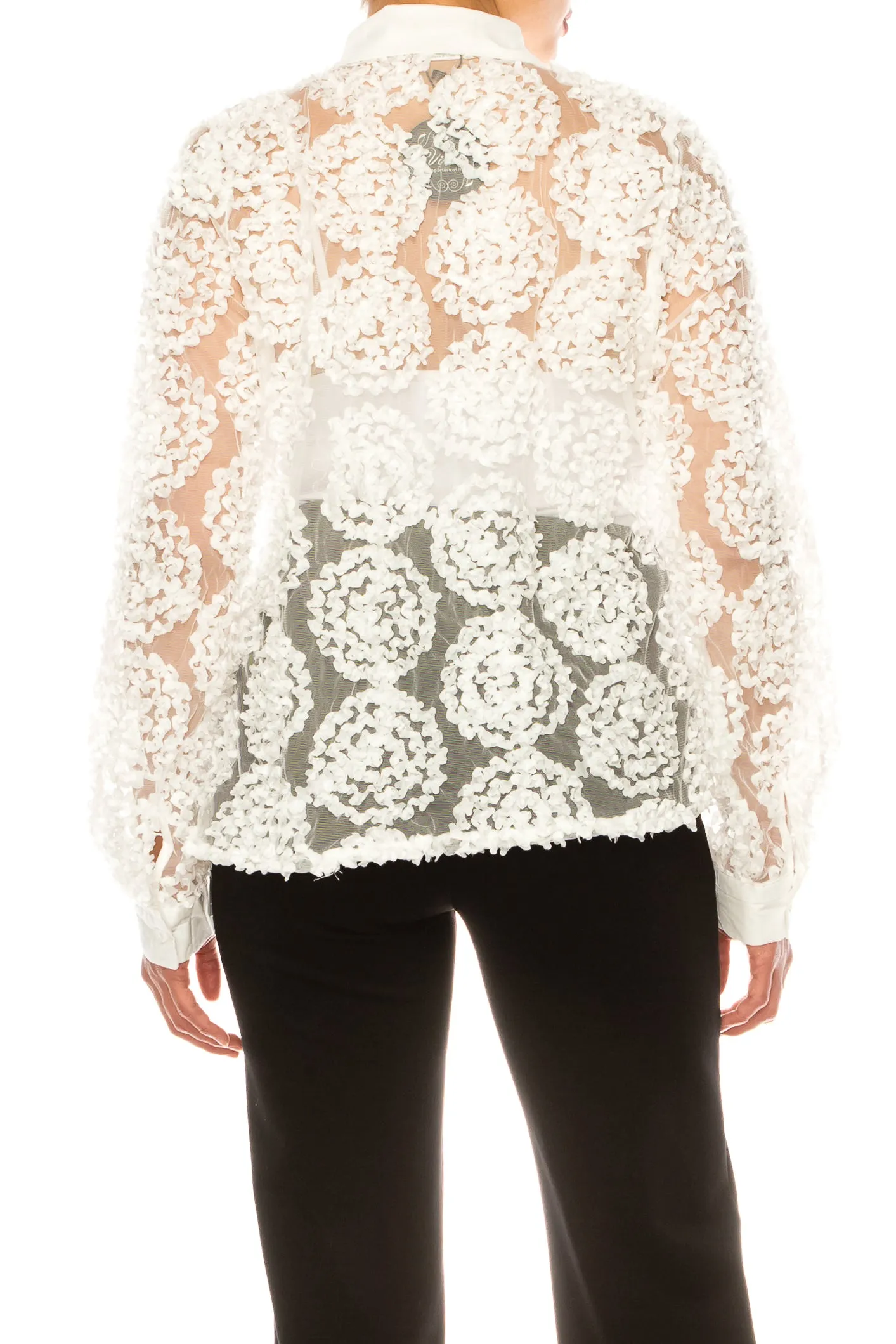 Vivid Long Sleeve Circle Applique Button-Down Top