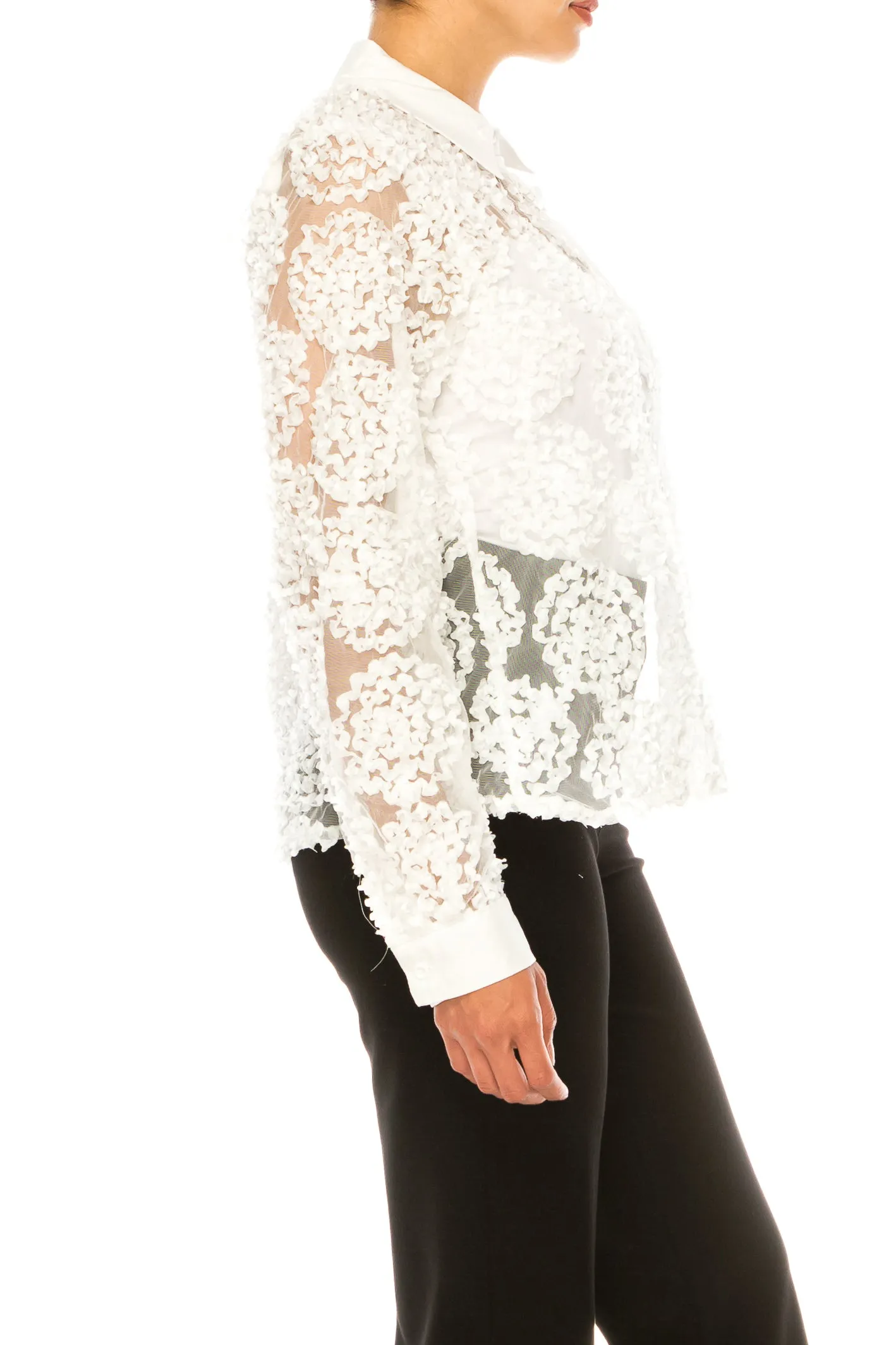 Vivid Long Sleeve Circle Applique Button-Down Top