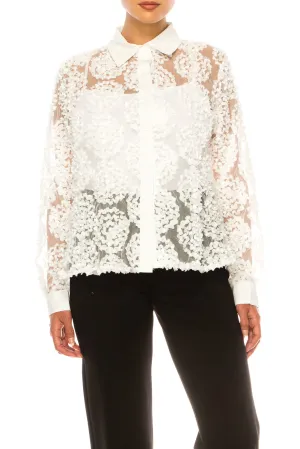 Vivid Long Sleeve Circle Applique Button-Down Top