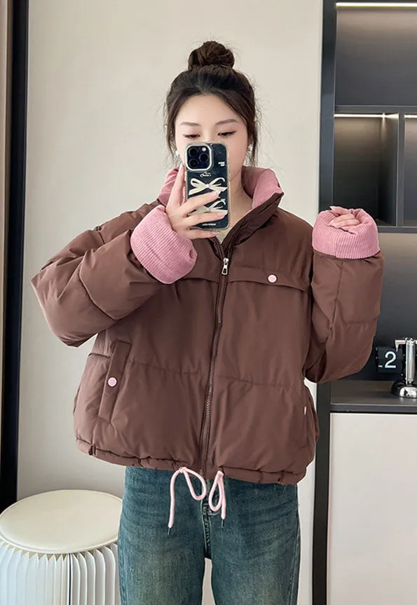 Waterproof and Windproof Cropped Puffer Jacket for Ladies