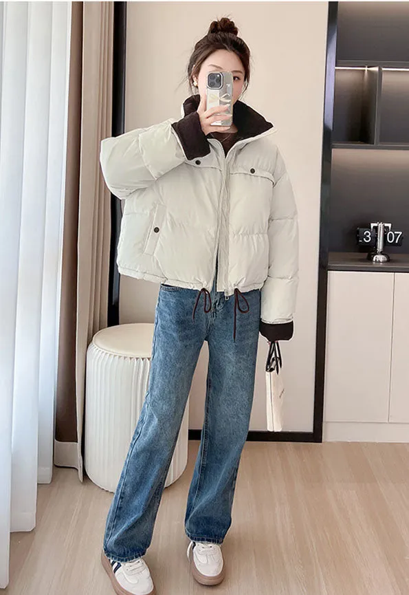 Waterproof and Windproof Cropped Puffer Jacket for Ladies