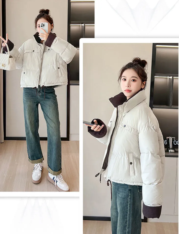 Waterproof and Windproof Cropped Puffer Jacket for Ladies