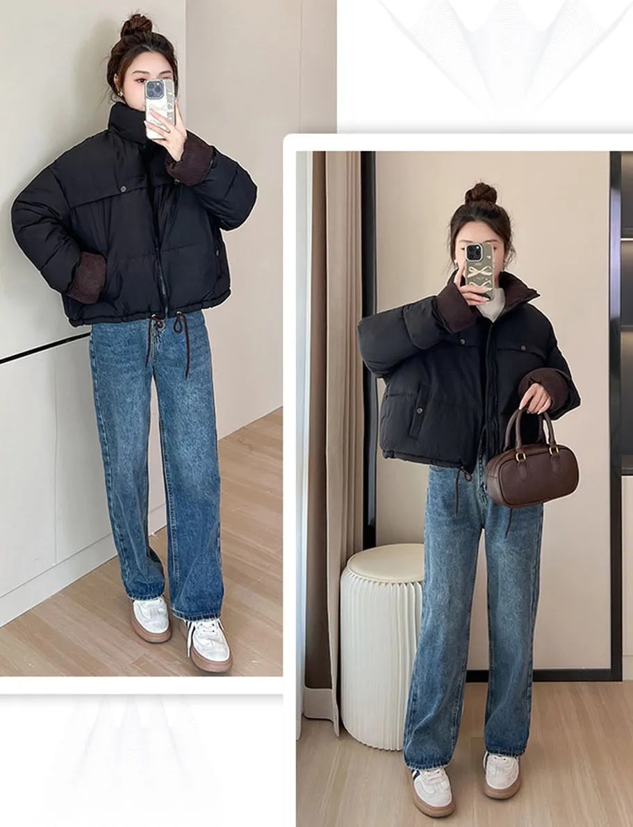 Waterproof and Windproof Cropped Puffer Jacket for Ladies
