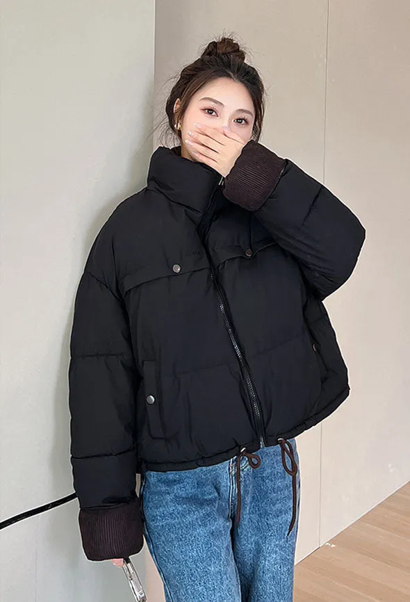 Waterproof and Windproof Cropped Puffer Jacket for Ladies