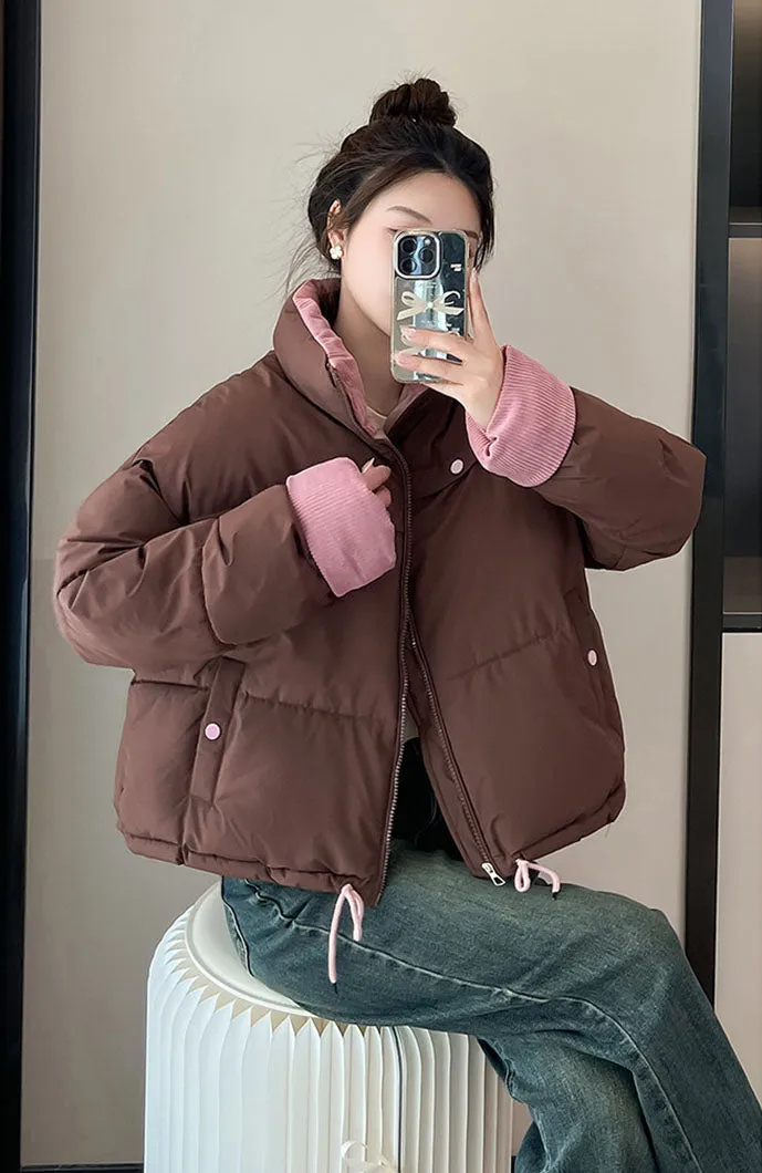 Waterproof and Windproof Cropped Puffer Jacket for Ladies