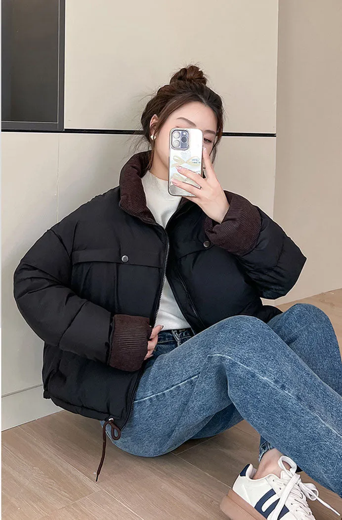 Waterproof and Windproof Cropped Puffer Jacket for Ladies