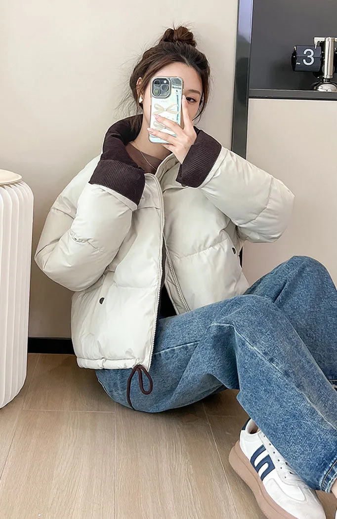 Waterproof and Windproof Cropped Puffer Jacket for Ladies