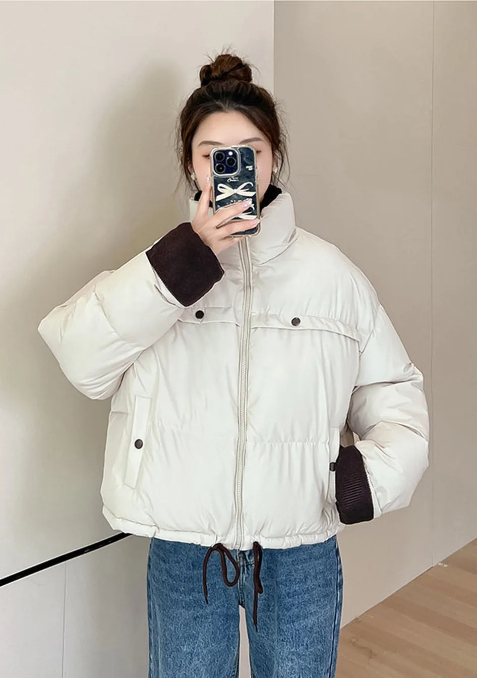Waterproof and Windproof Cropped Puffer Jacket for Ladies