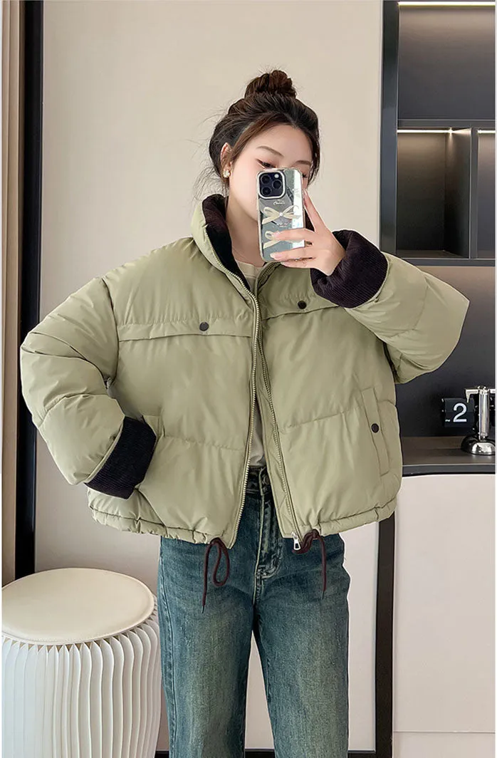 Waterproof and Windproof Cropped Puffer Jacket for Ladies
