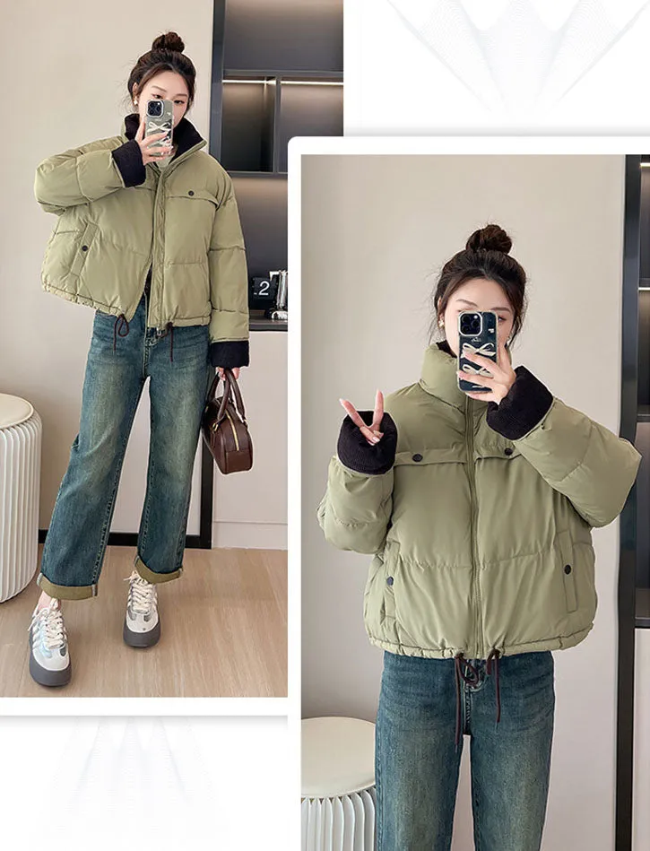 Waterproof and Windproof Cropped Puffer Jacket for Ladies