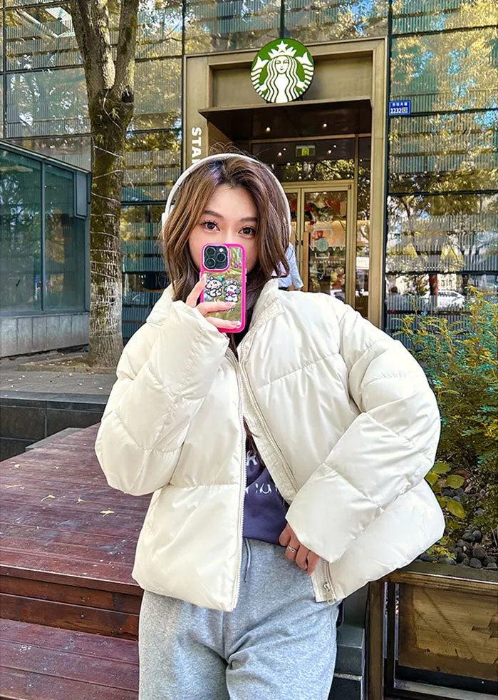 Waterproof and Windproof Cropped Puffer Jacket for Women