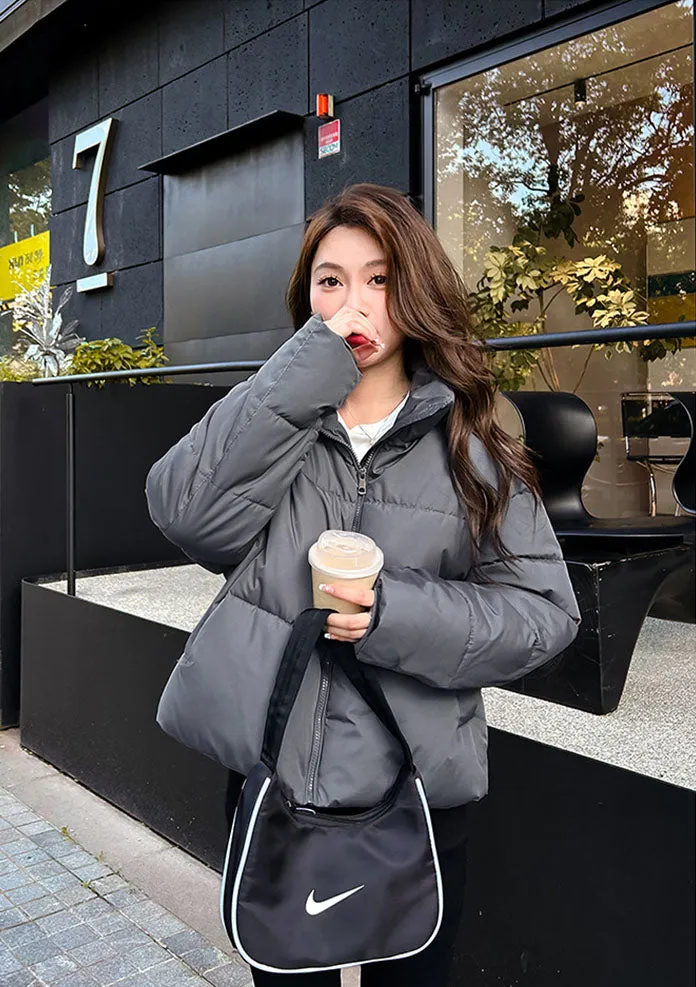 Waterproof and Windproof Cropped Puffer Jacket for Women