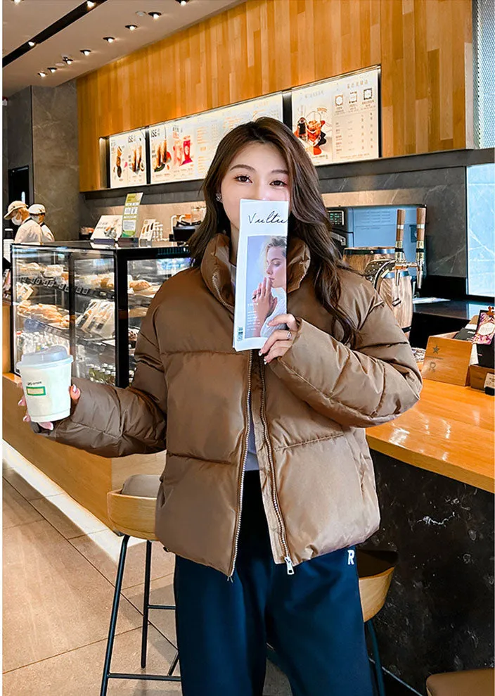 Waterproof and Windproof Cropped Puffer Jacket for Women