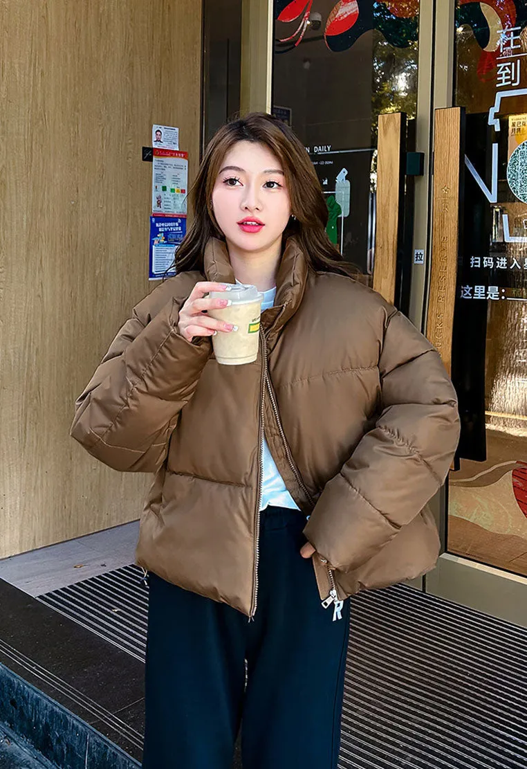 Waterproof and Windproof Cropped Puffer Jacket for Women