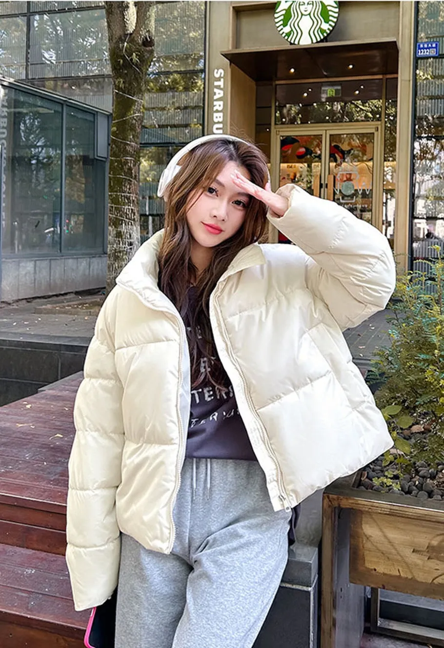 Waterproof and Windproof Cropped Puffer Jacket for Women